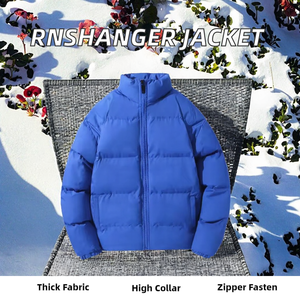 RNSHANGER elegante chaqueta de algodón grueso para hombres y mujeres otoño High Street Stand Collar cierre de cremallera frente liso teñido invierno - Product Image 3