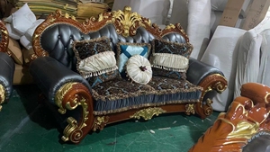 Sofa Vải Màu Xanh Dương Thêu Cổ Điển Kiểu Pháp Sofa Vải Khung Gỗ Nguyên Khối Cao Cấp Sang Trọng Lưng Cao Sofa 1 + 2 + 3 - Product Image 5