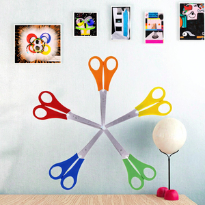 School Office Multipurpose Stainless Steel Smooth <b>Edge</b> DIY Ruler Student Kids Scissors <b>Plastic</b> Handle Multi-Color - Product Image 3