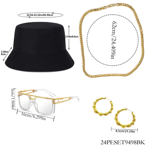 Conjunto de Ropa y Accesorios Estilo Hip-Hop de los 90: Sombrero de Pescador Negro, Cadena <span class=keywords><strong>Cubana</strong></span>, Aros, Gafas de Sol, <span class=keywords><strong>Disfraz</strong></span> Temático de Rapper para Fiesta - Product Image 2