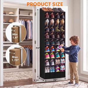 Over The Door Shoe Organizer 40 Pockets Large Deep Compartments For Boots Sneakers <b>Black</b> Non Woven Fabric Hanging Storage - Product Image 4