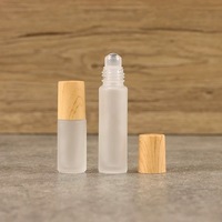 Flacon roll-on en verre givré blanc de 5 ml et 10 ml avec couvercle en plastique imitation bois, vide, petit format voyage, pour l'emballage d'huiles