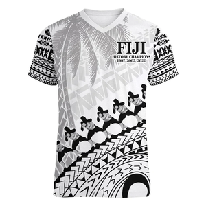 Dropshipping Vêtements personnalisés Fidji Rugby Cibi Dance T-shirt à col en V pour femmes Créer l'histoire World C Sevens Young womens lady tshirt - Product Image 1