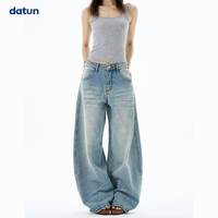 Celana Jeans Wanita Model Kaki Lengkung Vintage Monkey Washed Lebar Longgar High Waist Denim Streetwear Grosir