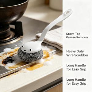 Stainless Steel Cleaning <b>Brush</b> Long Handle <b>Scrub</b> <b>Brush</b> Replaceable Head Non Scratch Kitchen Scrubber for Pots and Pans - Product Image 4