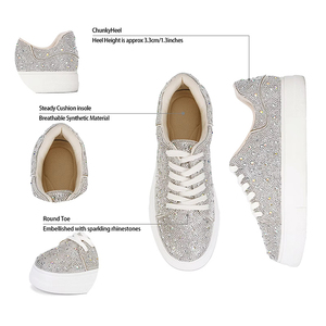 Moda cómoda <span class=keywords><strong>mujer</strong></span> brillo Rhinestone brillante Bling lentejuelas boda tenis perla <span class=keywords><strong>zapatillas</strong></span> vestido zapatos de novia - Product Image 2