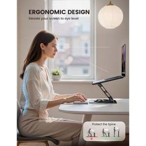Soporte Ajustable de Aluminio para Portátil con Base Giratoria 360°, Elevador Ergonómico para Computadora, Plegable y Portátil para Uso en Casa, Color Negro - Product Image 3