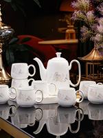 Service à café et à thé en céramique dorée à motifs paysagers, ensemble de vaisselle de luxe en porcelaine avec théière et tasses pour la décoration de la maison