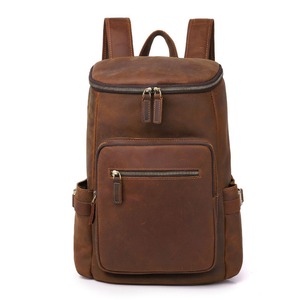 Crazy Horse Leather <b>Backpack</b> 20L Light <b>Brown</b> Unisex Travel Bag Fashionable Solid Color Outdoor Leisure - Product Image 5