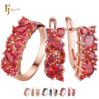 Ensemble de bijoux FJ Fallon Fashion Jewelry luxueux et coloré avec des pierres rouges et violettes en CZ, plaqué or rose