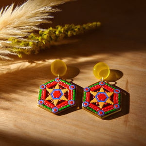 Orecchini Pendenti Esagonali Dipinti, Design Geometrico Colorato, Gioielli Etnici alla Moda, in Lega di Zinco per Donne, 12 Pezzi Ref471603 - Product Image 3