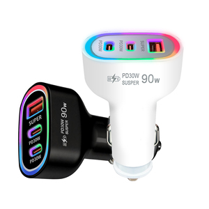 ที่ชาร์จในรถยนต์ 90W USB+2 Type-C ชาร์จเร็วสำหรับโทรศัพท์มือถือ ที่ชาร์จในรถยนต์แบบเร็ว USB-C 90W อะแดปเตอร์ที่จุดบุหรี่ในรถยนต์แบบ USB Type C - Product Image 1