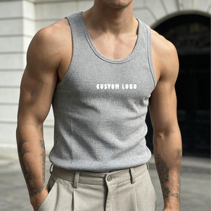 Débardeur gaufré personnalisé brodé, débardeur <span class=keywords><strong>sans</strong></span> manches, <span class=keywords><strong>gilet</strong></span> de course, t-shirt en coton gaufré pour homme - Product Image 1