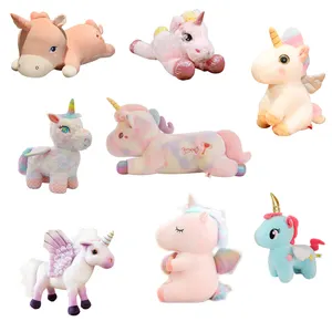 Lovely Soft Stuffed Animal Cartoon Customized Available Cute Funny Aurora Rainbow Flying Unicorn Plush Toys For Kids