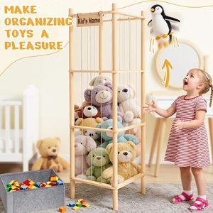 Scaffale in Legno <span class=keywords><strong>per</strong></span> Giocattoli di Peluche con Capacità Super Grande e Sacchi <span class=keywords><strong>per</strong></span> Animali di Peluche <span class=keywords><strong>per</strong></span> Armadi, Camere dei Bambini e Sale Giochi - Product Image 4