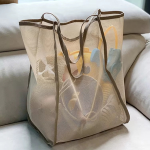 Wholesale <b>Mesh</b> Beach <b>Bag</b> Cosmetic Large Tote with Zipper Pocket for Family Pool Toys & Vacation Essentials - Product Image 1