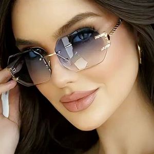 Gafas de Sol Rectangulares sin Montura para Mujer, con Logotipo Personalizado, Nuevo Diseño, Lentes con Corte Poligonal, a la Moda - Product Image 1