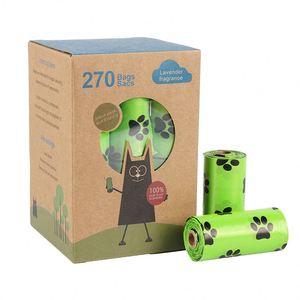 New Style Eco-Friendly <b>Compostable</b> Degradable Dog Poop Bag Waste Bag Pet Cleaning Bag 18 Rolls Per Box Lavender Scented - Product Image 1