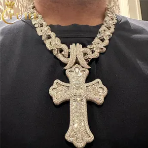 Chef-d 'œuvre artisanal personnalisé marquise coupe Moissanite Iris croix collier à breloques avec symbole infini chaîne à maillons cubains