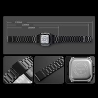 SKMEI 1381 Montre Électronique Digitale pour Homme en Acier Inoxydable, Jour/Date Lumineuse, Compte à Rebours, Cadran Carré, Alarme, Affichage LED