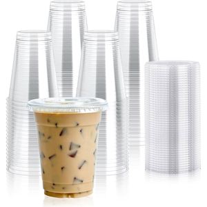 16oz 20 22 24oz 90mm Customized Smoothies Cold Beverages Biodegradable Disposable Clear Coffee PLA Cup Lid <b>Compostable</b> - Product Image 1