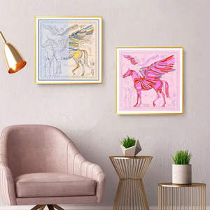 Toile d'art <span class=keywords><strong>moderne</strong></span> <span class=keywords><strong>de</strong></span> luxe, belle tête <span class=keywords><strong>de</strong></span> <span class=keywords><strong>cheval</strong></span> rose volant sauvage, <span class=keywords><strong>peinture</strong></span> orange avec cadre, art mural en cours d'exécution, peintures <span class=keywords><strong>de</strong></span> chevaux dorés - Product Image 2