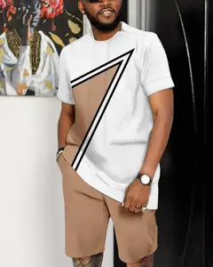 Zomer Geometrische Print Ontwerp Casual Colorblock Shorts 2-delige Set Man Outfit Kleding Dragen Afrikaanse Voor Mannen
