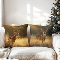 Coussin décoratif moderne en tissu tissé motif cerf de Noël, 100% polyester, housse amovible, design festif personnalisable avec bois de cerf, pour canapé de salon confortable