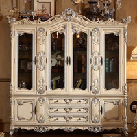Ensemble de mobilier de bureau classique européen de luxe en bois massif sculpté, bureau de direction, bibliothèque, armoire, design de style palais français