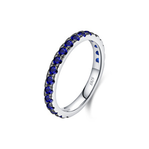 S925 <b>Silver</b> Blue Cubic Zirconia <b>Eternity</b> Dainty Blue Cubic Zirconia <b>Silver</b> <b>Ring</b> Niche Luxury Everyday Jewelry - Product Image 1