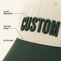 Casquette de baseball personnalisée avec logo brodé en relief 3D, bicolore, en coton, 5 panneaux, visière incurvée réglable, unisexe, vente en gros, OEM, faible MOQ