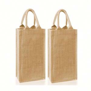 Sac à vin personnalisé pour 2 bouteilles, sac à vin en toile de jute avec poignées en coton doux pour mariage - Product Image 1