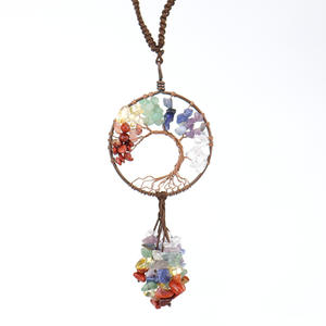 <span class=keywords><strong>Porte</strong></span>-clés en pierre cristal coloré fait à la main avec arbre de vie, 7 pendentifs muraux en forme de gravier, 7 chakra, <span class=keywords><strong>miroir</strong></span> de voiture, 20 pièces - Product Image 3