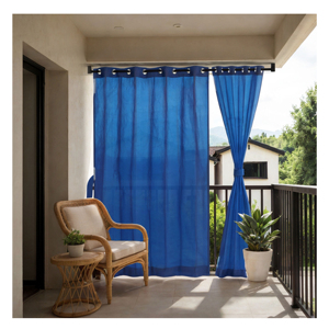 Marine Blue Eyelet Outdoor Curtains 325 GSM with Heavy Duty Weather Resistant Fabric for Vibrant Privacy and Stylish Patio - Product Image 1