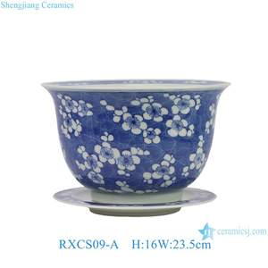 RXCS09-A-B-C fiore di prugna di ghiaccio bianco smaltato di colore blu scuro dipinto a mano <span class=keywords><strong>vaso</strong></span> per fioriera in ceramica di piccole dimensioni con piattino - Product Image 2