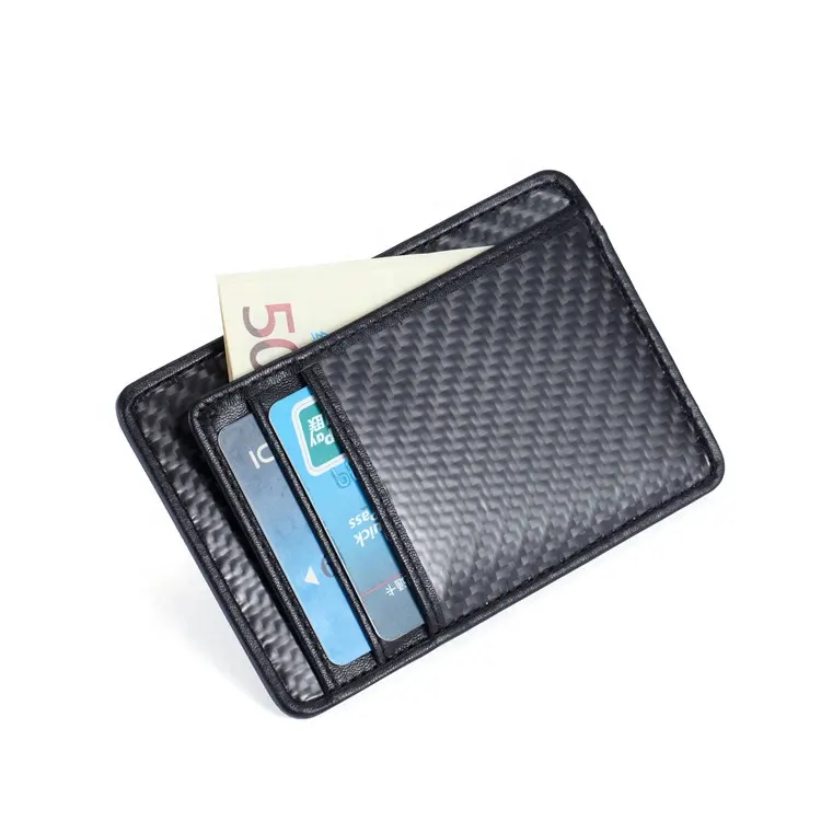 Slim black men's carbon fiber card holder with rfid blocking credit card case front pocket wallet