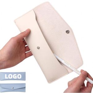 Custom LOGO 7.87in Portable Pu Leather Small Pencil <b>Pouch</b> Pencil Case Envelope Style Stationery Storage Bag for <b>Work</b> and Office - Product Image 1