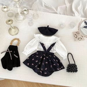 Roupas de Primavera para Bebês, Camisa com Estampa e Laço, Conjunto de 2 Peças, Macacão Sem Mangas para Recém-Nascidos - Product Image 2