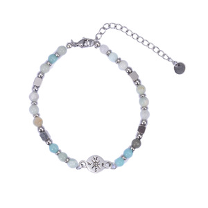 Stone <b>Bracelet</b> With Compass <b>Charm</b> Unisex Graduation Gift Jewelry Tibetan <b>Silver</b> Beads Star Pattern Geometric Design - Product Image 4