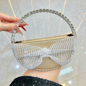 Sac à main de soirée demi-lune scintillant pour femme 2026 avec nœud, strass et paillettes, pochette à bandoulière chaîne et anse en anneau en PU - Product Image 6