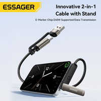 ESSAGER ES-X86 E-Marker 2 en 1, Cable de Carga Rápida USB Tipo C a C de 27W 240W con Soporte Invisible para Teléfono para iPhone y Samsung