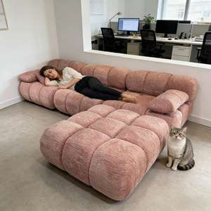 Módulo de Sofá Independiente Tipo Otomana, Agradable al Tacto, Color Rosa Polvoriento, Terciopelo Nube Comprimido, Sofá en Forma de L, Moderno, para Villa, Escuela, Oficina, Trabajo - Product Image 3