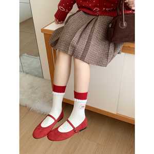 Japanese Style Christmas Fleece <b>Socks</b> Mid Calf <b>Wool</b> Warmth Autumn Winter Red Snowman Pattern - Product Image 2