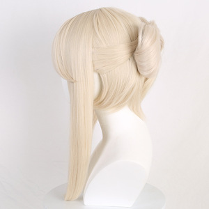 Vente en gros <span class=keywords><strong>Genshin</strong></span> Impact Cosplay 50cm de long droit Beige <span class=keywords><strong>Ningguang</strong></span> perruque synthétique Anime Halloween fête résistant à la chaleur perruque de cheveux - Product Image 5
