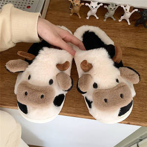 XIXITIAO fuzzy fofo Confortável Moda Pelúcia Chinelos de pele Inverno Quente Interior Casa Dos Desenhos Animados <span class=keywords><strong>Animal</strong></span> vaca Chinelos para as mulheres - Product Image 4
