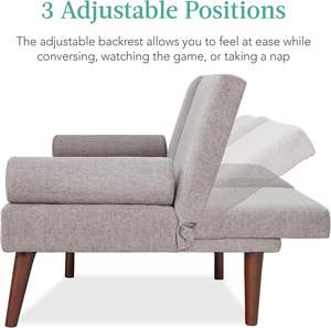 Sofá Cama Convertible Moderno Tapizado, Sofá Pequeño Plegable con Reposabrazos Redondeados y 2 Portavasos, Gris - Product Image 5