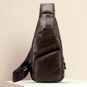 Men's Genuine <b>Leather</b> Sling <b>Bag</b> Classic Style Lightweight Zipper Closure Durable Daily Use Brown <b>Soft</b> Travel - Product Image 1