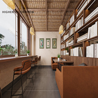 Aménagement intérieur de café, mobilier sur mesure, vitrine en bois, éclairage LED, comptoir de bar