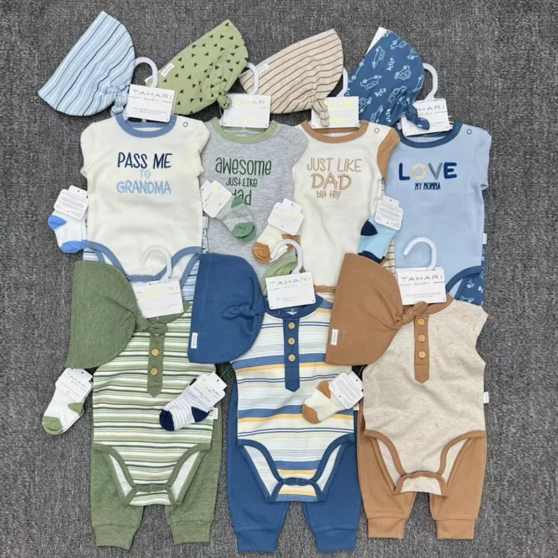 नए डिज़ाइन के शिशु शिशु नवजात शिशु के कपड़े बेबी कपड़े सेट बेबे रोम्पर्स बॉडीसूट ऑनसी लड़कियों और लड़कों के आउटफिट सूट के साथ