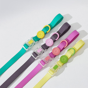 Ensemble collier et laisse pour animaux de compagnie de luxe réglable, couleurs macaron, avec logo personnalisé, matériau en nylon imperméable, colliers multifonctionnels pour chiens - Product Image 2